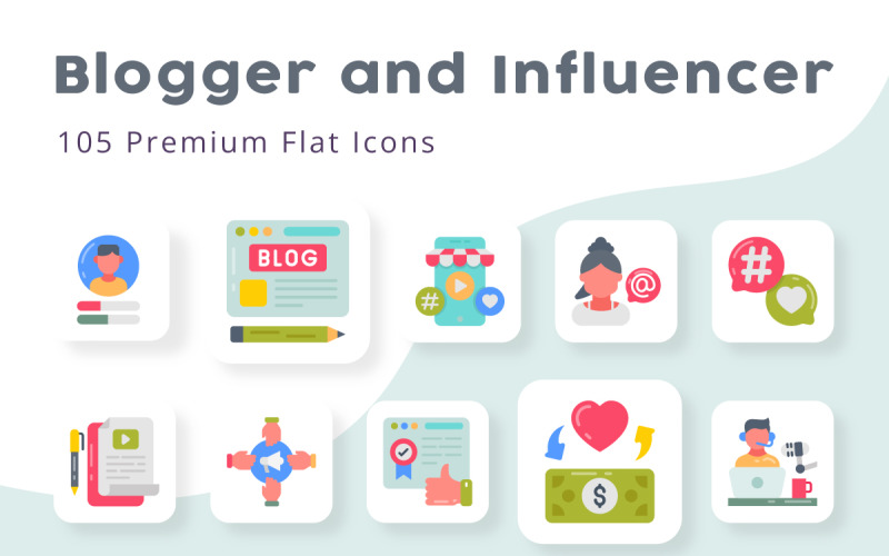 Blogger and Influencer 105 Premium FlAT Icons Icon Set