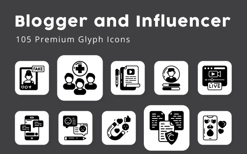 Blogger and Influencer 105 Premium Glyph Icons Icon Set