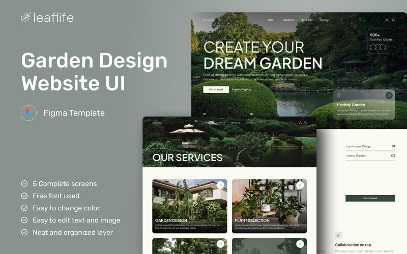 LeafLife - Garden Landscape Design Service Website UI Element