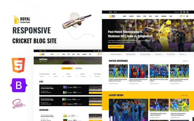 Royal Game - Cricket tournament, Team, Club Sports, HTML5 Website Template