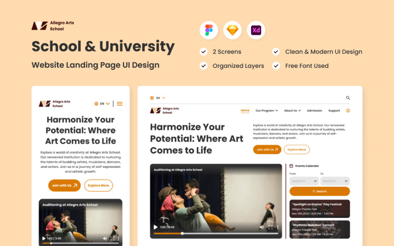 Allegro Art School - School and University Landing Page UI Element