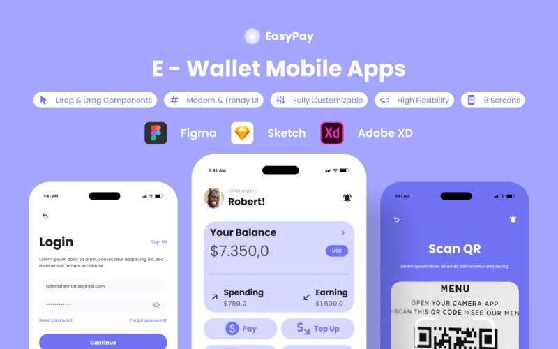 EasyPay - E-Wallet Mobile App UI Element
