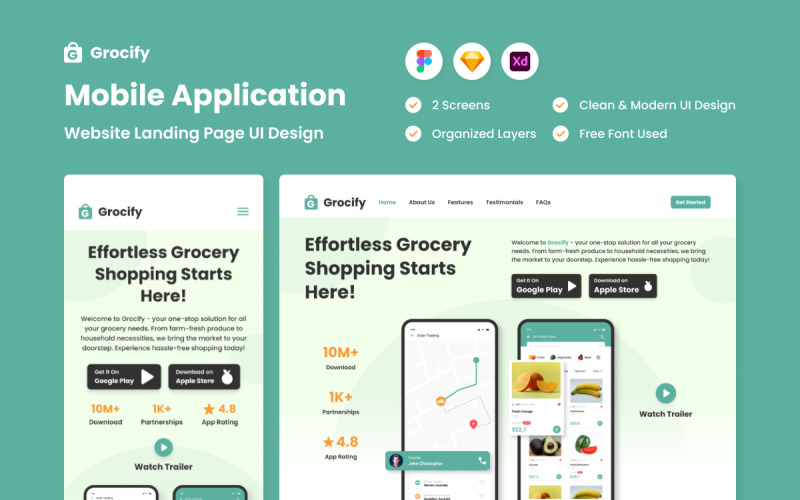 Grocify - Mobile App Website Landing Page UI Element