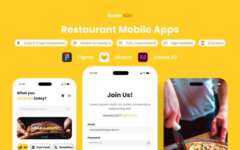 GustoBite - Restaurant Mobile App UI Element