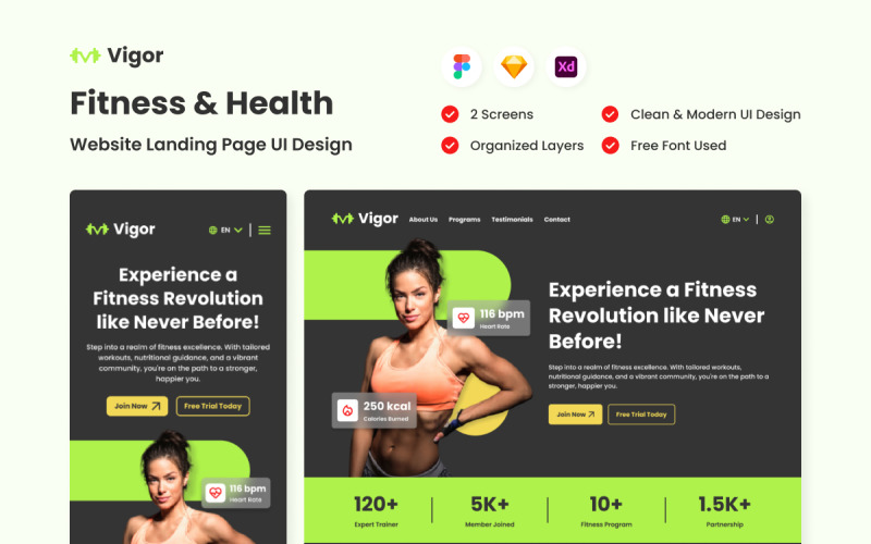 Vigor Fitness - Fitness and Health Landing Page UI Element
