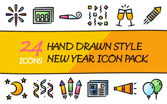 Drawniz - Multipurpose Happy New Year Icon Pack in Filled Hand Drawn Style