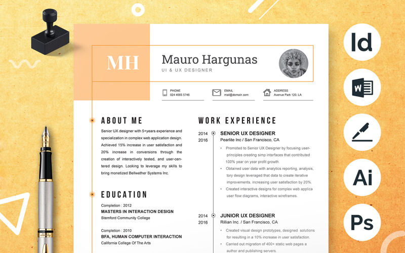 UI/UX Designer / User Interface / User Experience Designer Professional Resume Resume Template