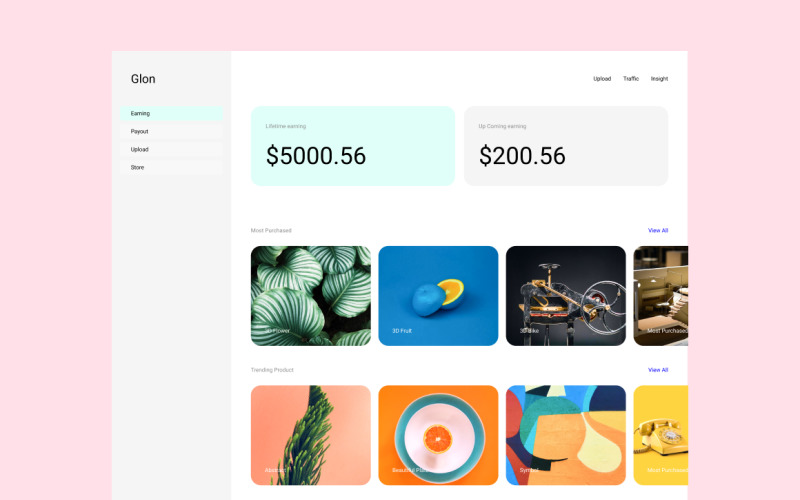Dashboard earning with data product UI Element