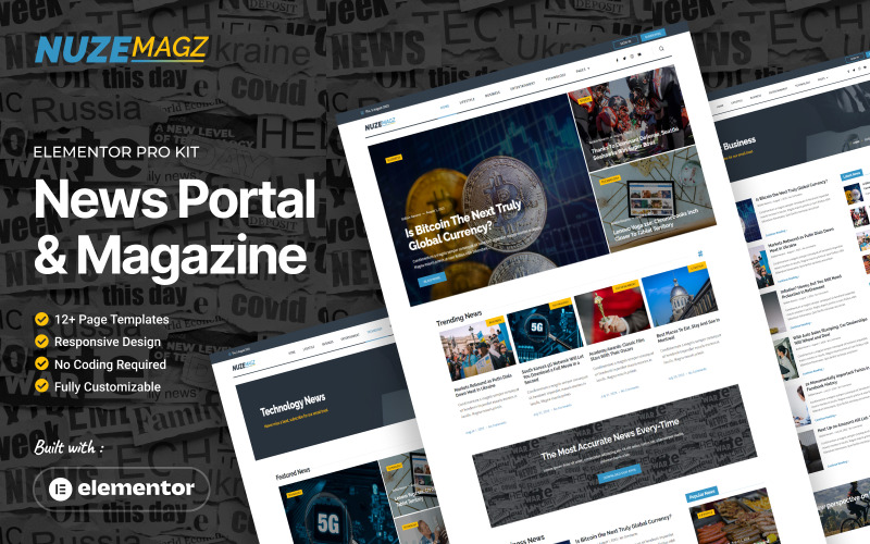 NUZEMagz - News Portal & Magazine Elementor Pro Template Kit Elementor Kit