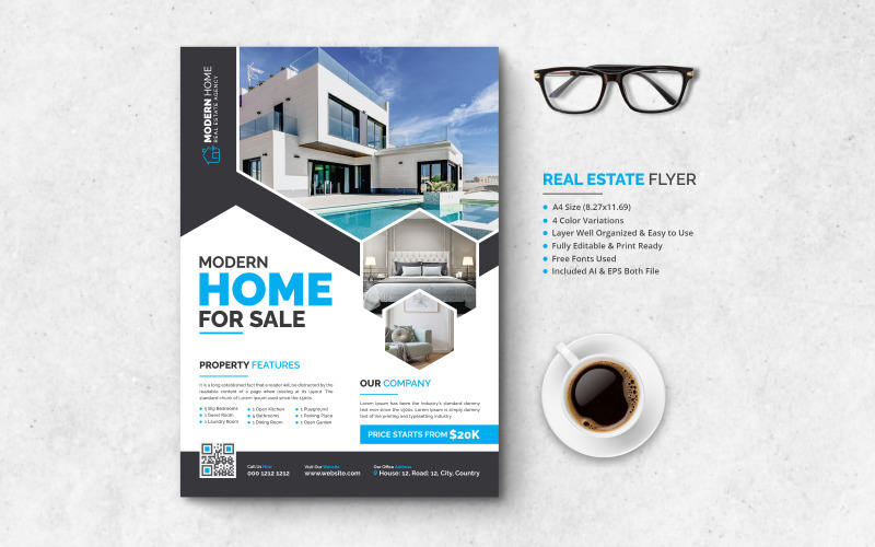 Real Estate Flyer, Modern Real Estate Flyer Pamphlet Booklet Leaflet, Real Estate Flyer Clean Design Corporate Identity