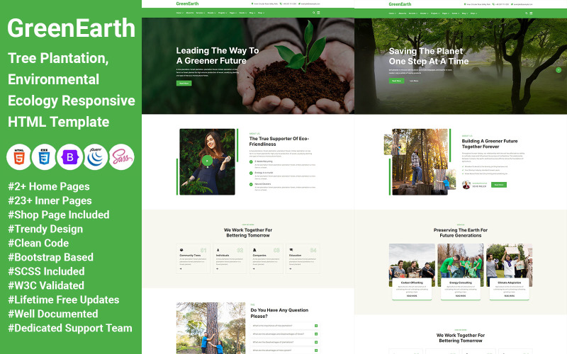 GreenEarth - Tree Plantation, Environmental Ecology Responsive HTML Template Website Template
