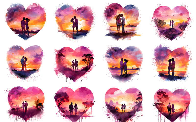 Valentine Special Heart Shape Couple Clipart Bundle Illustration