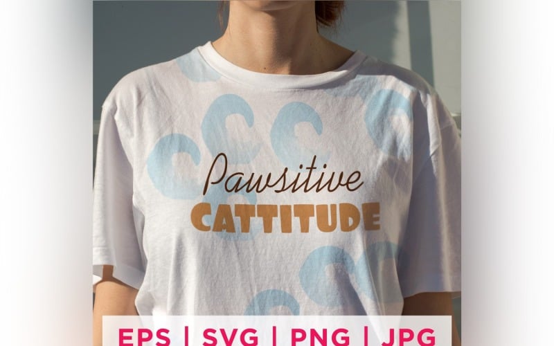 Pawsitive Cattitude Cat Rescue Quote Stickers Vector Graphic