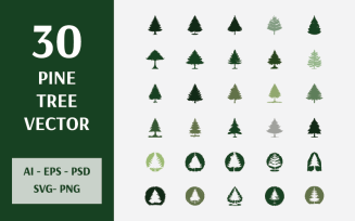 Pine Tree Vector (30 Elements - 3 Logo Templates)