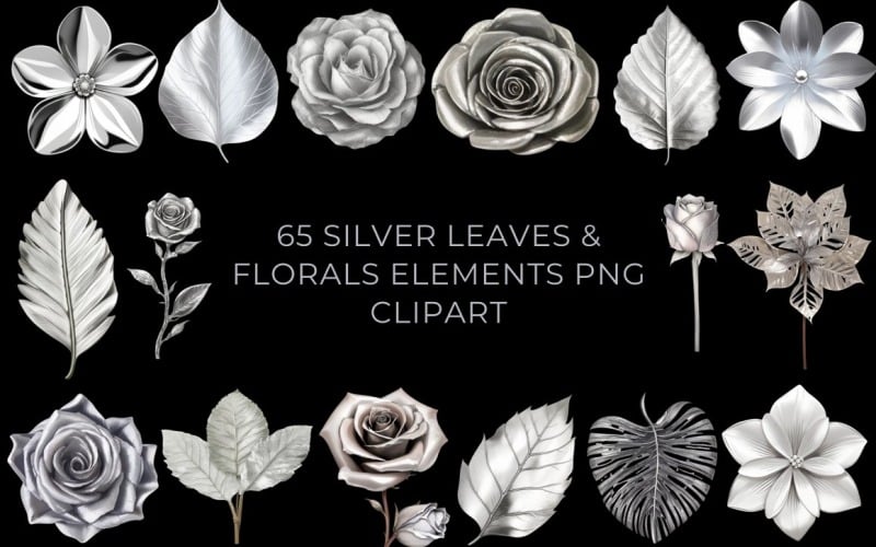 65 Silver Leaves & Florals Clipart Background