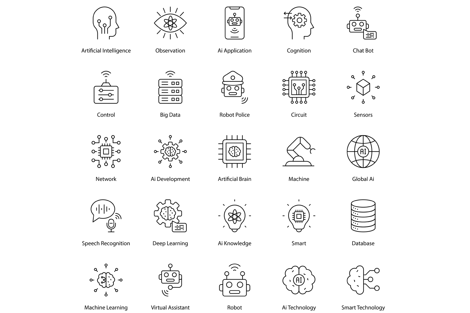 Artificial Intelligence Icon Set AI Icons Pack