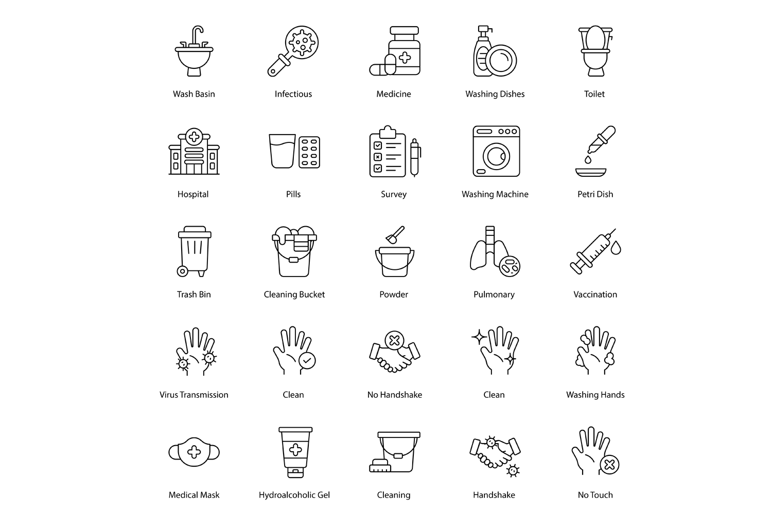 Hygiene Cleaning Icon Set