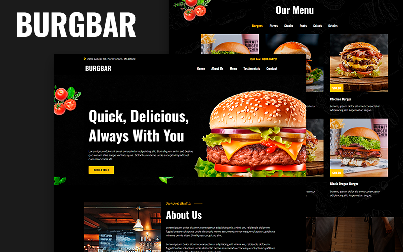 BURGBAR - Fastfood Cafe & Restaurant HTML5 landing Template Landing Page Template