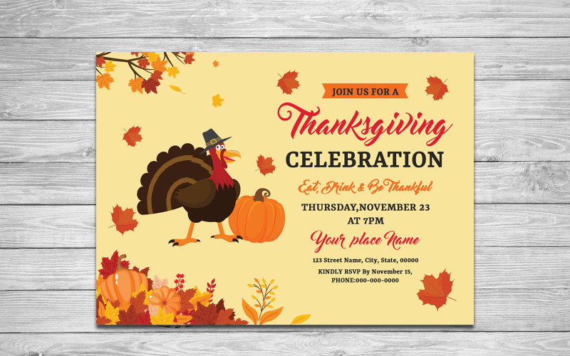 Thanksgiving Party Invitation Flyer Template. Ms Word & Psd Corporate Identity