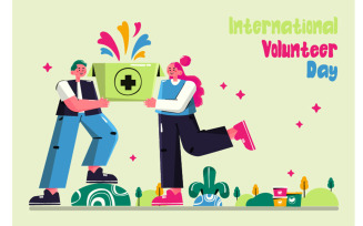 Flat Background International Volunteer Day Illustration