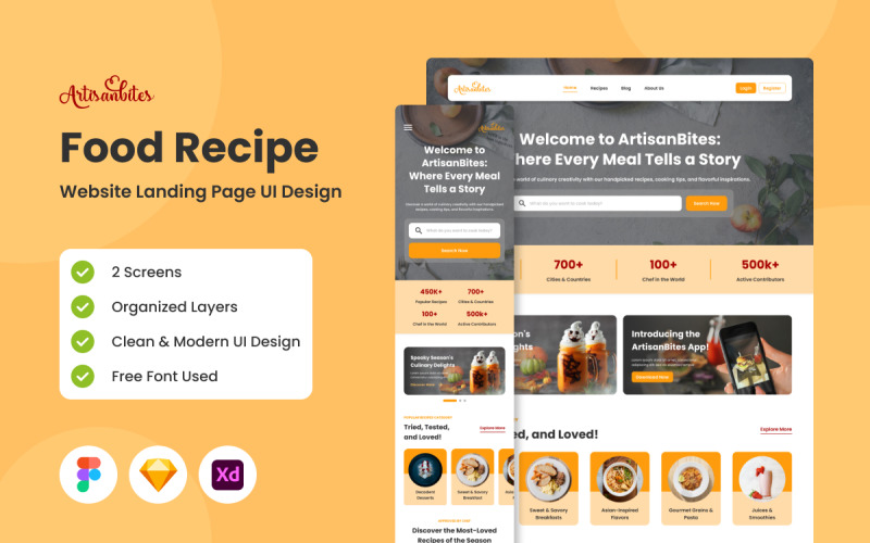 Artisanbites - Food Recipe Landing Page UI Element