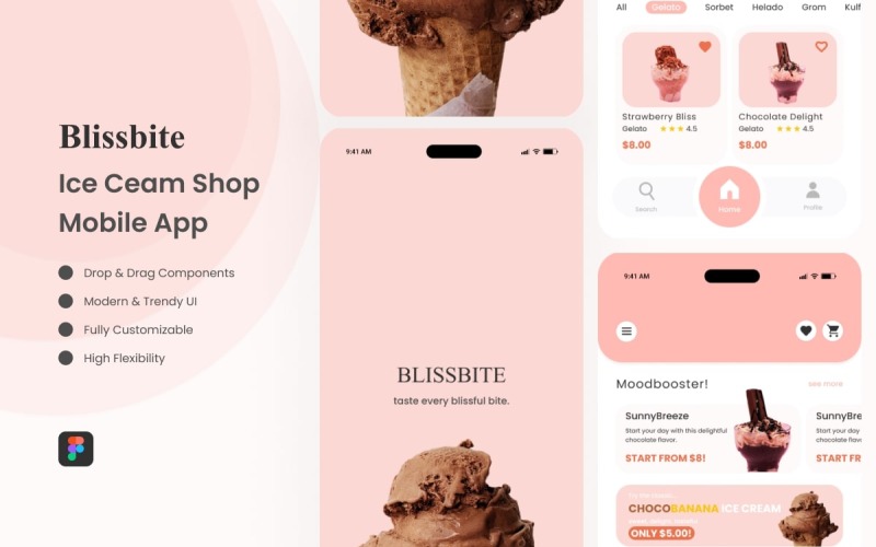 Blissbite - Ice Cream Shop Mobile Apps UI Element