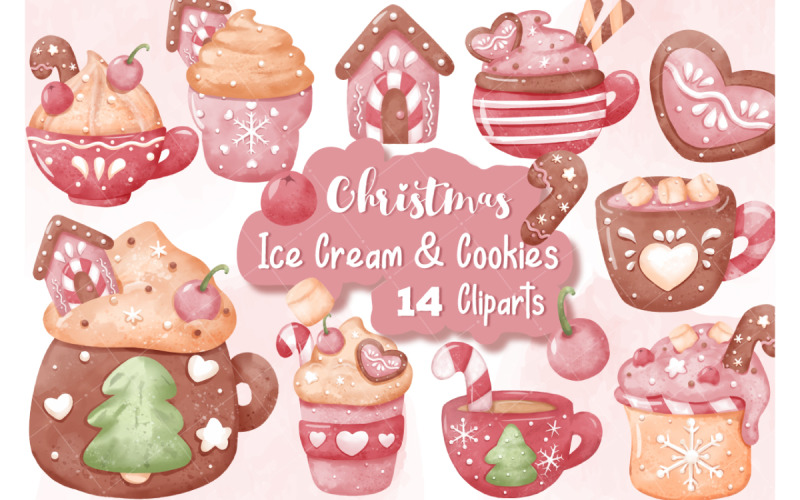 Christmas Ice Cream and Cup Collection Illustration