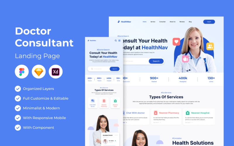 HealthNav - Doctor Consultant Landing Page UI Element