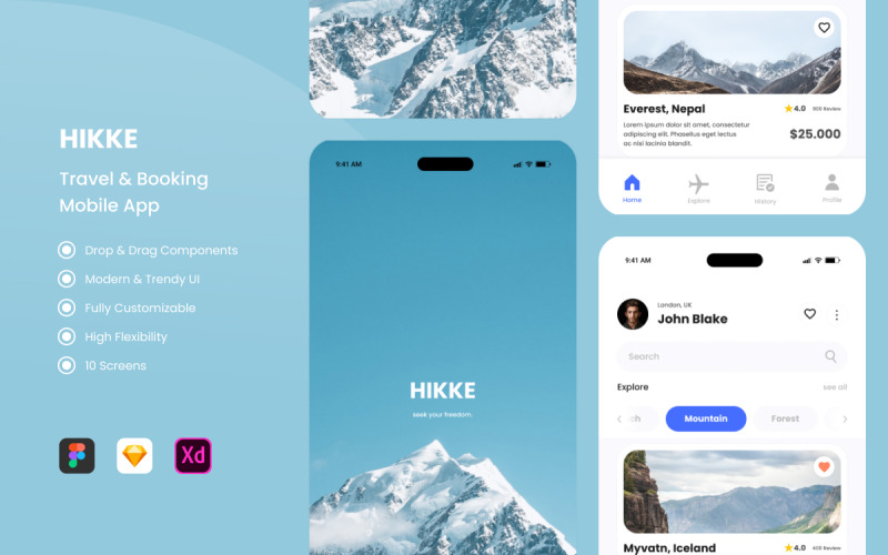 Hikke - Travel & Booking Mobile Apps UI Element