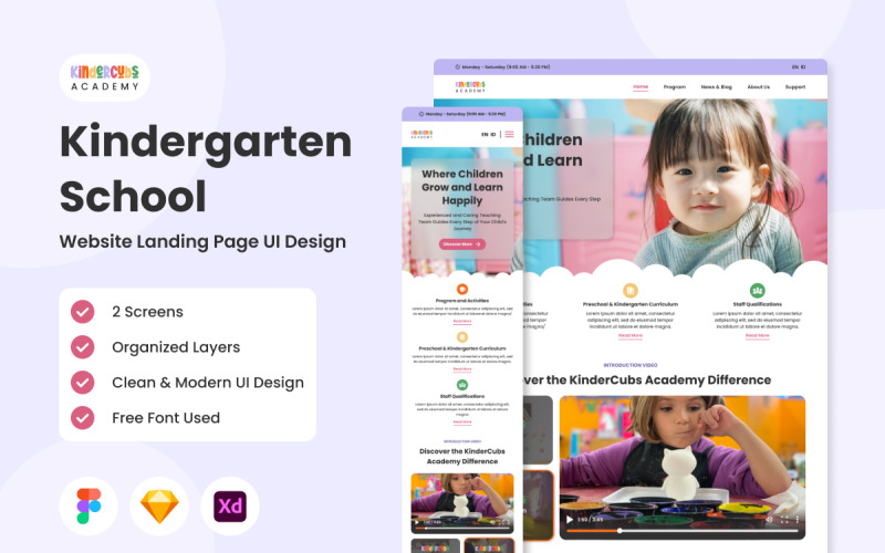 KinderCubs Academy - Kindergarten School Landing Page UI Element