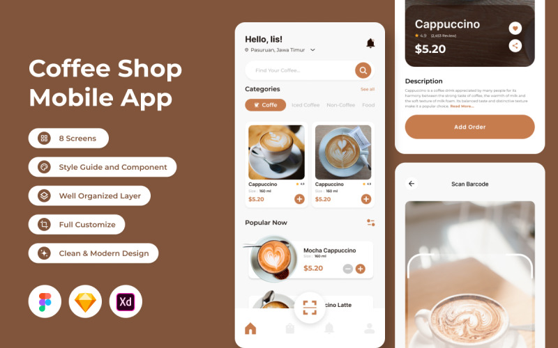 MyCaffe - Coffe Shop Mobile App UI Element