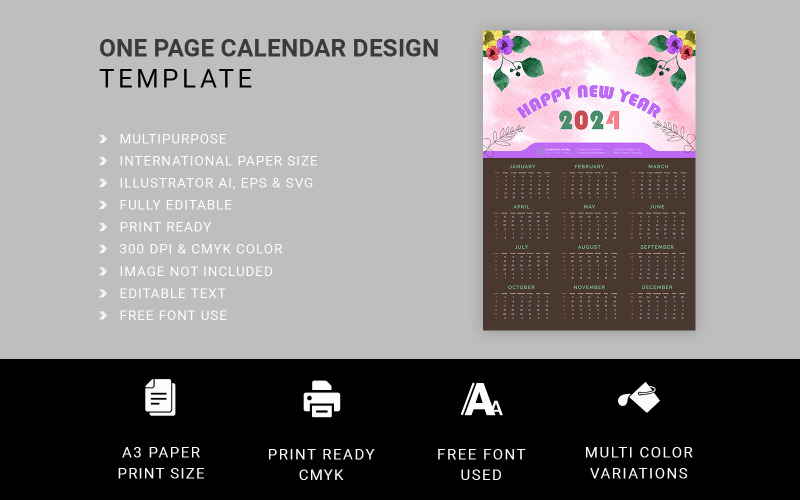 One-Page Wall Calendar 2024 Design Planner