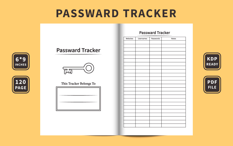 Password log book template design for websites Planner
