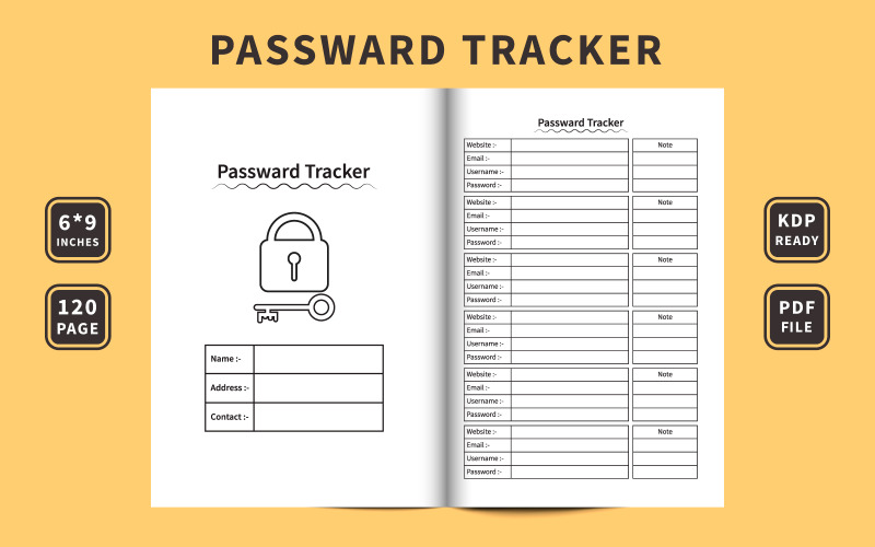 Password tracker diary layout and interior design Planner