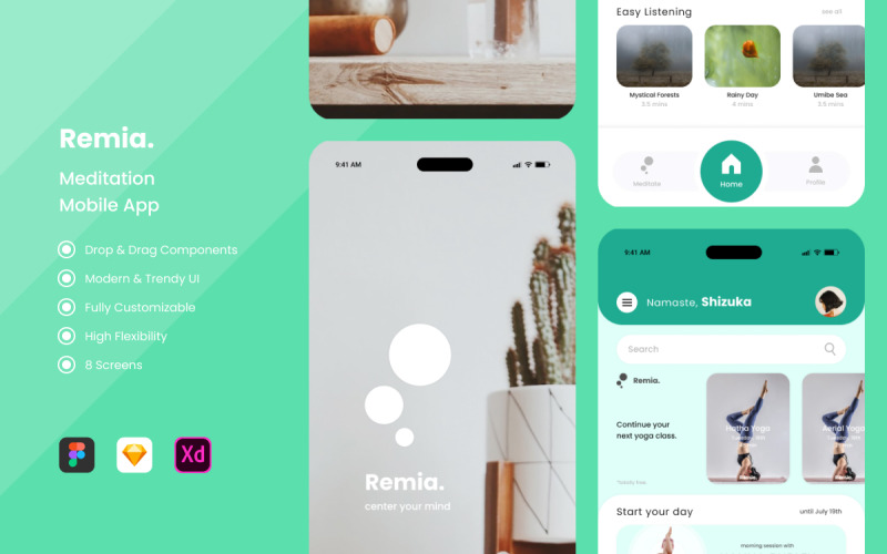 Remia - Meditation Mobile Apps UI Element