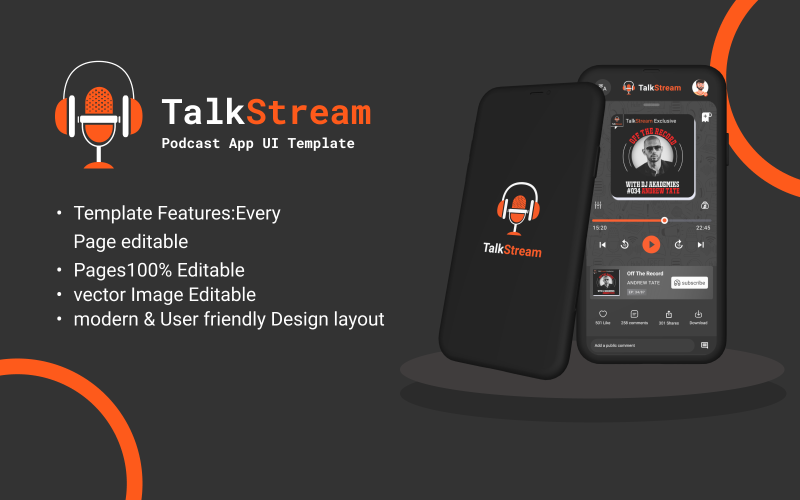 TalkStream Podcast App UI Template - Free Podcast UI Element