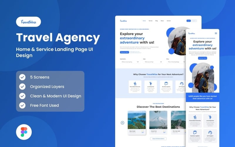 TravelWise - Travel Agency Website Landing Page UI Element