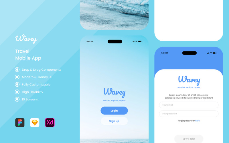 Wavey - Travel Mobile Apps UI Element