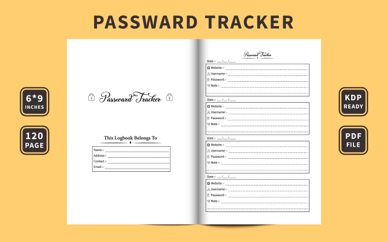 Website password and information tracker logbook interior vector Planner