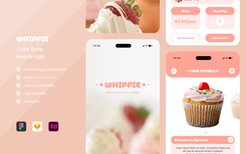 Whippie - Cake Shop Mobile Apps UI Element