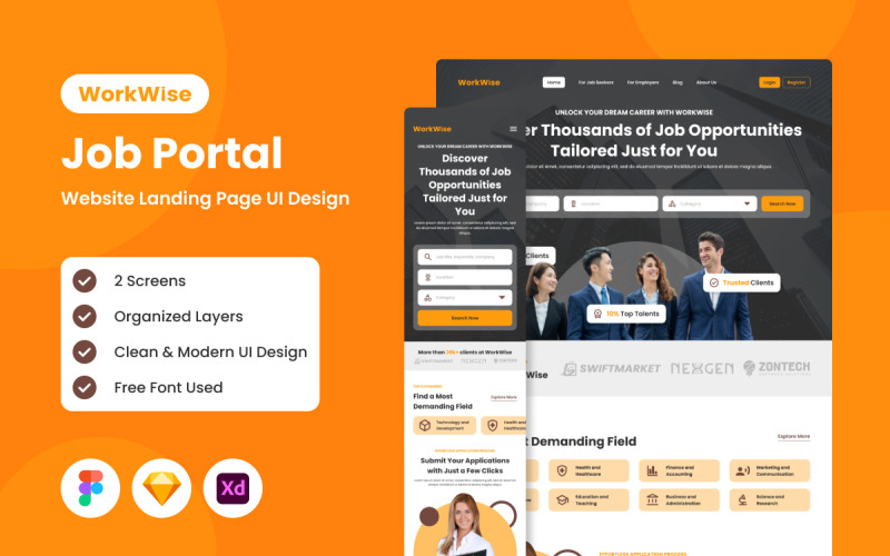 WorkWise - Job Portal Landing Page UI Element