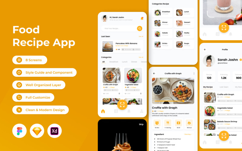 Yummy - Food Recipes Mobile App UI Element
