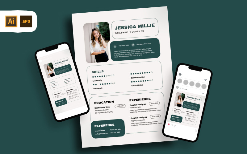 White Green Graphic Designer Resume CV Set Template Resume Template