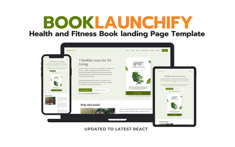 BookLaunchify - Health and Fitness Book Landing React Template Landing Page Template