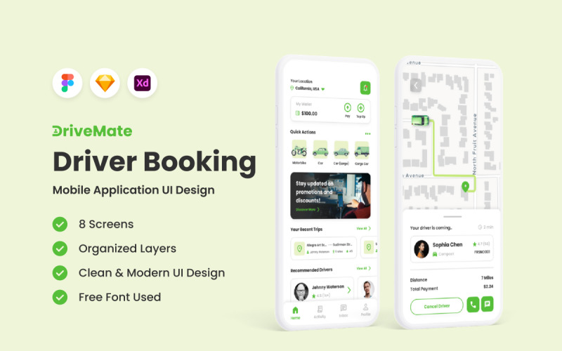 DriveMate - Driver Booking Mobile App UI Element
