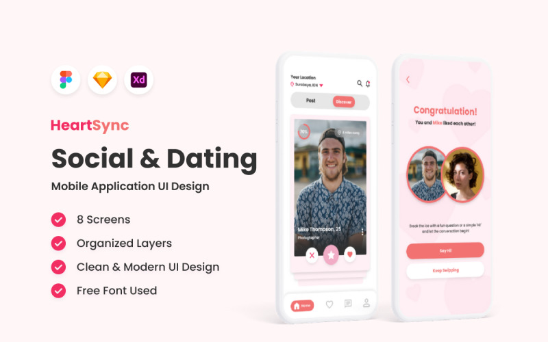 HeartSync - Social and Dating Mobile App UI Element