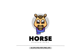 Horse head mascot cartoon logo design illustration