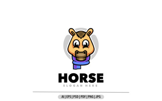 Horse head mascot cartoon logo design illustration