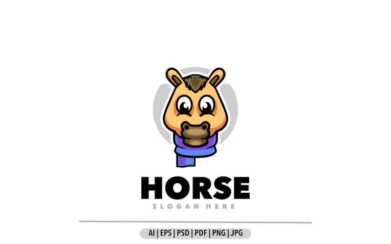Horse head mascot cartoon logo design illustration Logo Template