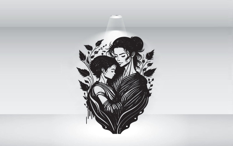 Mother And Son Tattoo Design Idea With Leaf Vector File Illustration